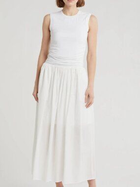 NWT MELLODAY White Mixed Media Ruched Maxi Dress with Pockets Size XS